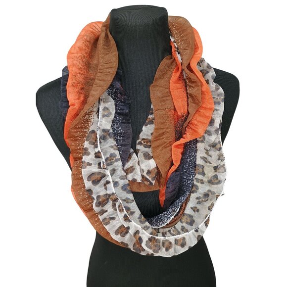 Animal Print Infinity Scarf With Leopard & Orange Pattern By Lavelle - Picture 1 of 5